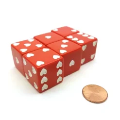 Dice>Pack of 6 Heart Pip D6 25mm Large Jumbo Love Dice - Red with White Hearts - Your Source for Gaming Essentials