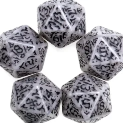 Dice>Pack of 5 Jumbo D20 Battle-Scarred RPG Dice - Clear with Black Etches - Your Source for Gaming Essentials