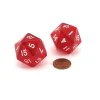 Dice>Pack of 2 Jumbo 29mm D20 Transparent Dice - Red with White Numbers - Your Source for Gaming Essentials