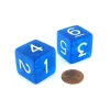 Dice>Pack of 2 Jumbo 25mm D6 Transparent Dice - Blue with White Numbers - Your Source for Gaming Essentials