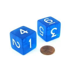 Dice>Pack of 2 Jumbo 25mm D6 Transparent Dice - Blue with White Numbers - Your Source for Gaming Essentials