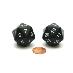 Dice>Pack of 2 Large 30mm Countdown D20 Dice - Black with White - Your Source for Gaming Essentials