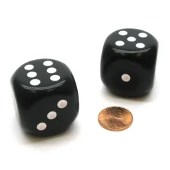 Dice>Pack of 2 Large 32mm Round Corner Opaque Dice - Black with White - Your Source for Gaming Essentials