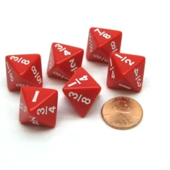 Dice>Pack of 6 Math Dice 8-Sided Fraction: 1/8 to 1 - Red with White - Your Source for Gaming Essentials