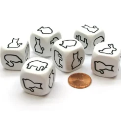 Dice>Pack of 6 22mm Animal Attribute Dice - Duck, Fish, Elephant, Rabbit, Horse, Cat - Your Source for Gaming Essentials
