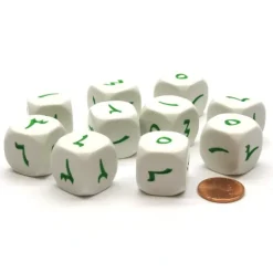 Dice>Pack of 10 20mm D6 Arabic Numbers Numbered 1 to 6 - White with Green Etches - Your Source for Gaming Essentials