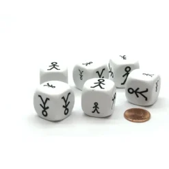 Dice>Pack of 6 22mm D6 Large and Small Stick Figure Dice - White with Black Etches - Your Source for Gaming Essentials