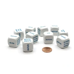 Dice>Pack of 10 20mm D6 Math Operation Six Function Word Dice - White with Blue - Your Source for Gaming Essentials
