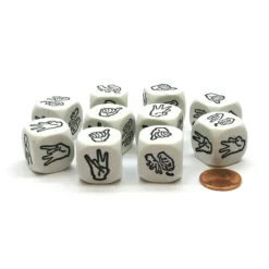 Dice>Pack of 10 20mm D6 Sign Language Numbers 7 to 12 - White with Black Etches - Your Source for Gaming Essentials