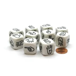 Dice>Pack of 10 20mm D6 Sign Language Numbers 1 to 6 - White with Black Etches - Your Source for Gaming Essentials