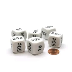 Dice>Pack of 6 22mm D6 Six Sided Money Dice - White with Black Etches - Your Source for Gaming Essentials
