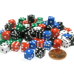 Dice>Pack of 100 8mm D6 Small Square-Edge Dice 20 of Each: Red White Blue Green Black - Your Source for Gaming Essentials