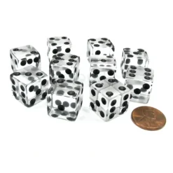 Dice>Pack of 10 16mm D6 Square Edge Transparent Dice - Clear with Black Pips - Your Source for Gaming Essentials