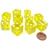Dice>Pack of 10 16mm D6 Square Edge Transparent Dice - Yellow with White Pips - Your Source for Gaming Essentials