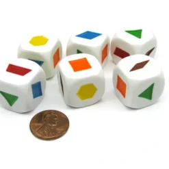 Dice>Pack of 6 20mm Educational Color Shapes Dice (Series 1) - White with Assorted - Your Source for Gaming Essentials