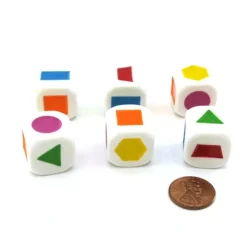 Dice>Pack of 6 20mm Educational Color Shapes Dice (Series 2) - White with Assorted - Your Source for Gaming Essentials