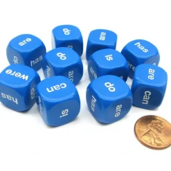 Dice>Pack of 10 16mm Educational English Being and Helping Verb Dice- Blue with White - Your Source for Gaming Essentials