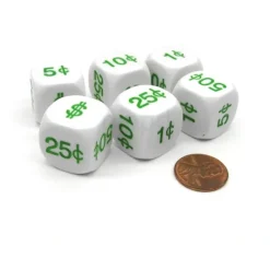 Dice>Pack of 6 20mm Educational Math Money Dice - 1 Cent to 1 Dollar - Your Source for Gaming Essentials
