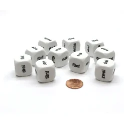 Dice>Pack of 10 20mm Math Word Number, German 1-6 - White with Black Words - Your Source for Gaming Essentials
