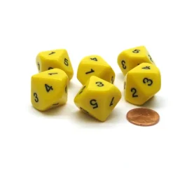 Dice>Pack of 6 20mm 10-Sided D5 Numbered 1 to 5 Twice Dice - Yellow with Black - Your Source for Gaming Essentials