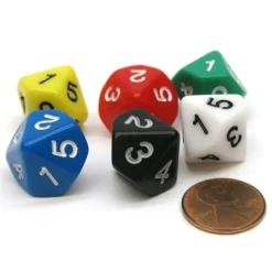 Dice>Pack of 6 15mm 10-Sided D5 Numbered 1 to 5 Twice Dice - 6 Colors - Your Source for Gaming Essentials