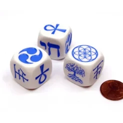 Dice>Pack of 3 New Life Symbols 22mm D6 Dice - White with Blue Life Symbol Etches - Your Source for Gaming Essentials