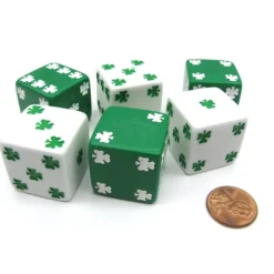 Dice>Pack of 6 Shamrock D6 25mm Large Jumbo Dice - 3 White and 3 Green - Your Source for Gaming Essentials