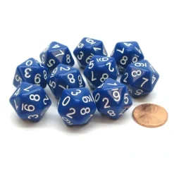 Dice>Pack of 10 20-Sided D10 Dice Numbered 0-9 Twice - Blue with White Numbers - Your Source for Gaming Essentials