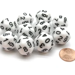 Dice>Pack of 10 20-Sided D10 Dice Numbered 0-9 Twice - White with Black Numbers - Your Source for Gaming Essentials