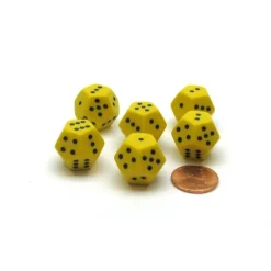 Dice>Pack of 6 12-Sided D6 Spotted 1 to 6 Twice Dice - Yellow with Black - Your Source for Gaming Essentials