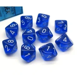 Dice>Pack of 10 Translucent Chessex 10-Sided D10 Dice - Blue with White Numbers - Your Source for Gaming Essentials
