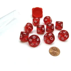 Dice>Pack of 10 Transparent 10 Sided D10 16mm Dice - Red - Your Source for Gaming Essentials
