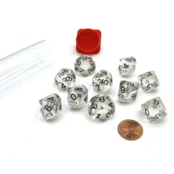 Dice>Pack of 10 Transparent 10 Sided D10 16mm Dice - Clear - Your Source for Gaming Essentials