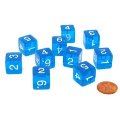 Dice>Pack of 10 Transparent 6-Sided D6 16mm Numbered Dice - Blue - Your Source for Gaming Essentials