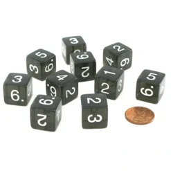 Dice>Pack of 10 Transparent 6-Sided D6 16mm Numbered Dice - Smoke - Your Source for Gaming Essentials
