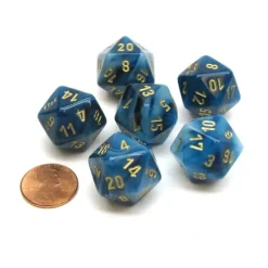 Dice>Phantom 20 Sided D20 Chessex Dice, 6 Pieces - Teal with Gold Numbers - Your Source for Gaming Essentials