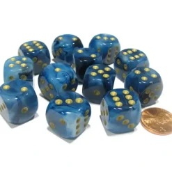 Dice>Phantom 16mm D6 Chessex Dice Block (12 Dice) - Teal with Gold Pips - Your Source for Gaming Essentials