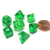Dice>Polyhedral 7 Piece Dice Set Transparent Small 10mm Mini Die - Green with White - Your Source for Gaming Essentials