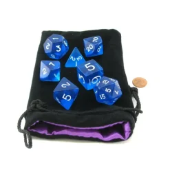 Dice>Polyhedral 7 Piece Jumbo Transparent Dice Set in Bag - Blue with White Numbers - Your Source for Gaming Essentials