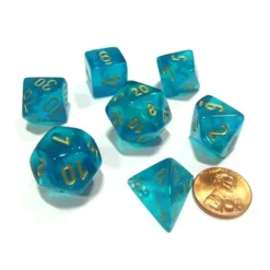Dice>Polyhedral 7-Die Borealis Chessex Dice Set - Teal with Gold Numbers - Your Source for Gaming Essentials