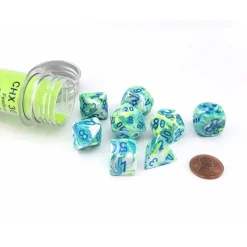 Dice>Polyhedral 7-Die Chessex Lab Dice 5 Set - Festive Garden with Blue - Your Source for Gaming Essentials