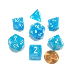 Dice>Polyhedral 7-Die Cirrus Chessex Dice Set - Light Blue with White Numbers - Your Source for Gaming Essentials