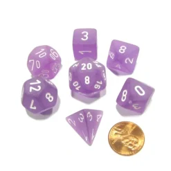 Dice>Polyhedral 7-Die Frosted Chessex Dice Set - Purple with White Numbers - Your Source for Gaming Essentials