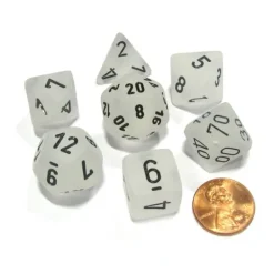 Dice>Polyhedral 7-Die Frosted Chessex Dice Set - Clear with Black Numbers - Your Source for Gaming Essentials