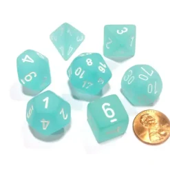 Dice>Polyhedral 7-Die Frosted Chessex Dice Set - Teal with White Numbers - Your Source for Gaming Essentials