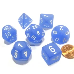 Dice>Polyhedral 7-Die Frosted Chessex Dice Set - Blue with White Numbers - Your Source for Gaming Essentials