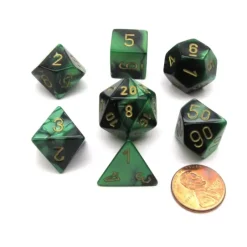 Dice>Polyhedral 7-Die Gemini Chessex Dice Set - Black-Green with Gold Numbers - Your Source for Gaming Essentials