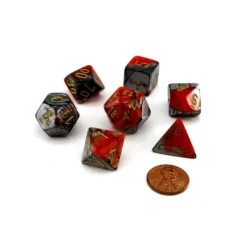 Dice>Polyhedral 7-Die Gemini Chessex Dice Set - Orange-Steel with Gold Numbers - Your Source for Gaming Essentials