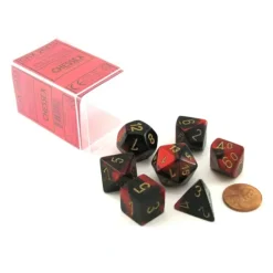 Dice>Polyhedral 7-Die Gemini Chessex Dice Set - Black-Red with Gold Numbers - Your Source for Gaming Essentials