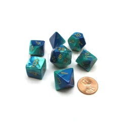 Dice>Polyhedral 7-Die Gemini Chessex Dice Set - Blue-Teal with Gold Numbers - Your Source for Gaming Essentials